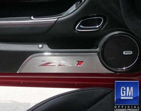 American Car Craft 2012-2015 Camaro ZL1 - Door Panel Kick Plates 'ZL1' Polished Lettering 2Pc, Brushed Stainless Steel 101026