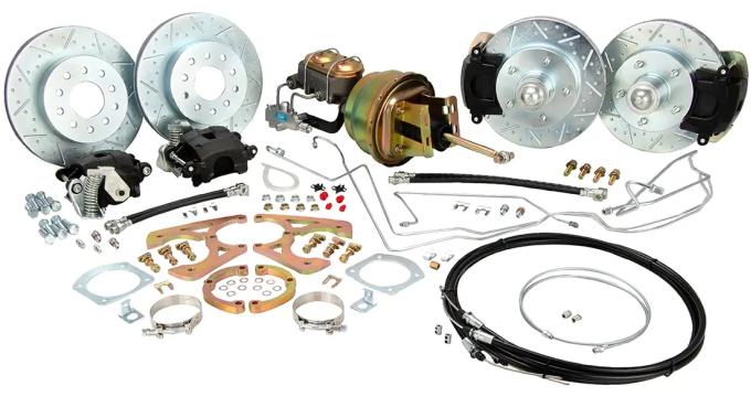 Classic Performance Front/Rear Disc Kit w/ Power Brake Booster Kit, 2" Drop Spindles for 1965-1970 Chevy Full Size 6570FRBK-D-XDGS
