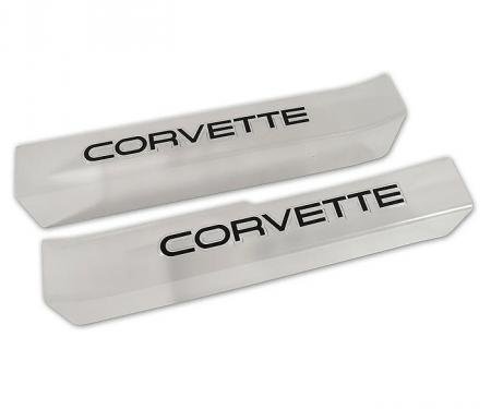 Corvette Sill Protectors, Clear, With Black Letters, Sill Ease, 1990-1996