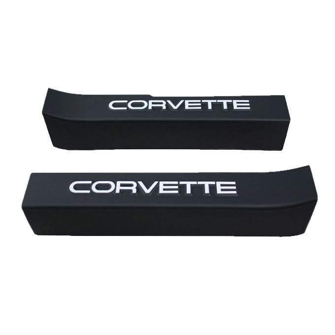 Corvette Sill Ease Protectors, Black, With White Letters, 1988-1989