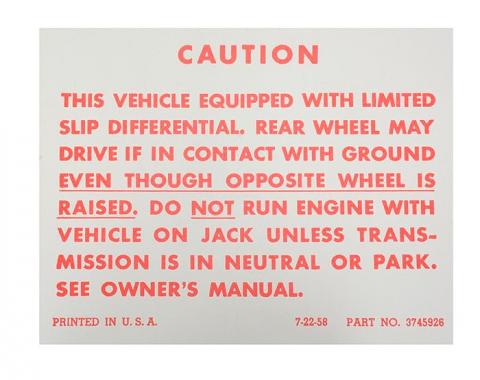 Camaro Positraction Trunk Decal, Self-Adhesive, 1967-1969