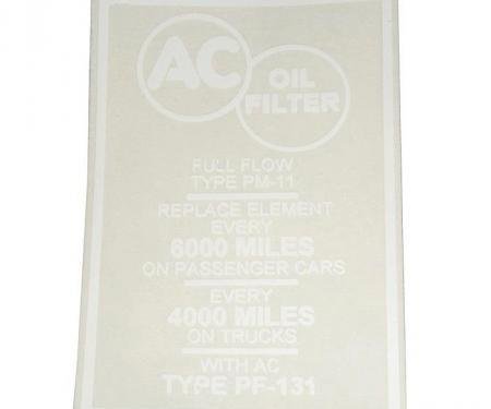 Chevy Oil Filter Decal, 8-Cylinder, 1956-1957