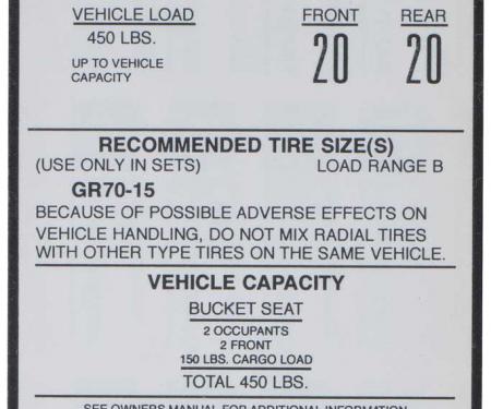 Corvette Decal, Tire Pressure on Door, 1973-1975