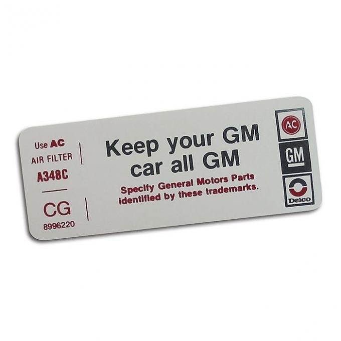 El Camino Air Cleaner Decal, Do Keep Your GM All GM, 1978