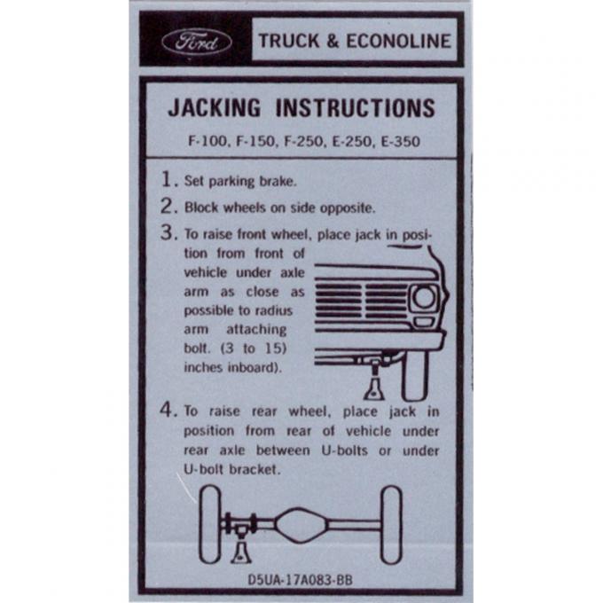 Dennis Carpenter Decal - Jack Instructions - 1975-79 Ford Truck     DF-657