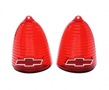 Trim Parts 1955 Chevrolet Full Size Cars Red Tail Light Lens W/ Chrome Bowtie, Pair A1019C