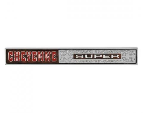Trim Parts 1972 Chevrolet Truck Glove Box Door “Cheyenne Super” Emblem W/Fasteners, Each 9740