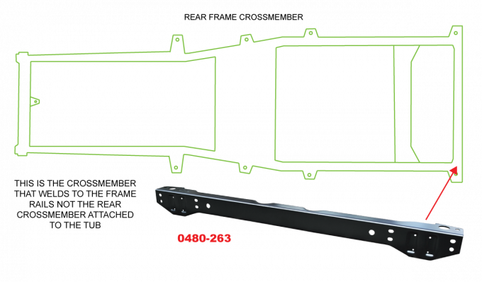 Key Parts '87-'95 Rear Frame Crossmember 0480-263