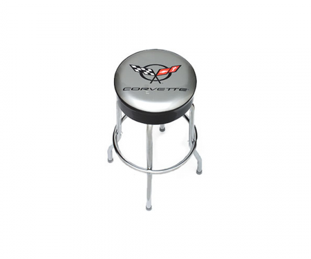 Corvette Stool, Black with Back Rest, C5R Racing Emblem