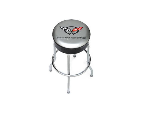 Corvette Stool, Black with Back Rest, C5R Racing Emblem