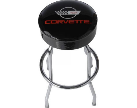 Corvette Stool, Black with Back Rest, C4 Emblem