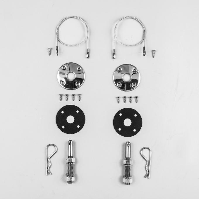 Detroit Muscle Technologies 1950-2023 Chrysler / Dodge / Plymouth Mopar Hood Pin Set for Steel Hood with 25" Lanyards GEN6876HP01-25