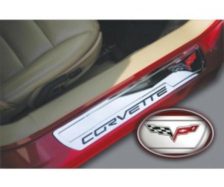 Corvette Billet Aluminum Sill Plates, With C6 Logo & Corvette Word, 2005-2013