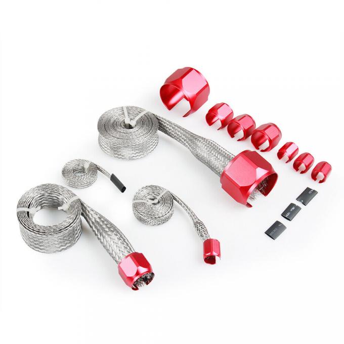 Chevy & GMC Truck Universal Hose Cover Kit, Stainless Steel With Red Clamps