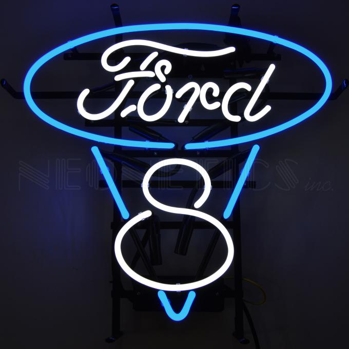 Neonetics Standard Size Neon Signs, Ford V8 Blue and White Neon Sign