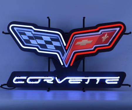 Neonetics Standard Size Neon Signs, Corvette C6 Flags Neon Sign with Backing