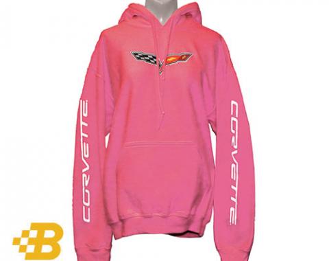 C6 Corvette Pink Hooded Sweatshirt with Sleeve Print