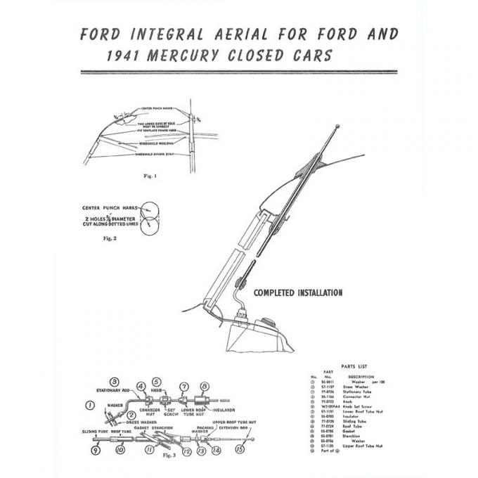 Dennis Carpenter Radio Antenna Assembly - Closed Car - 1941 Ford Car   11A-18813