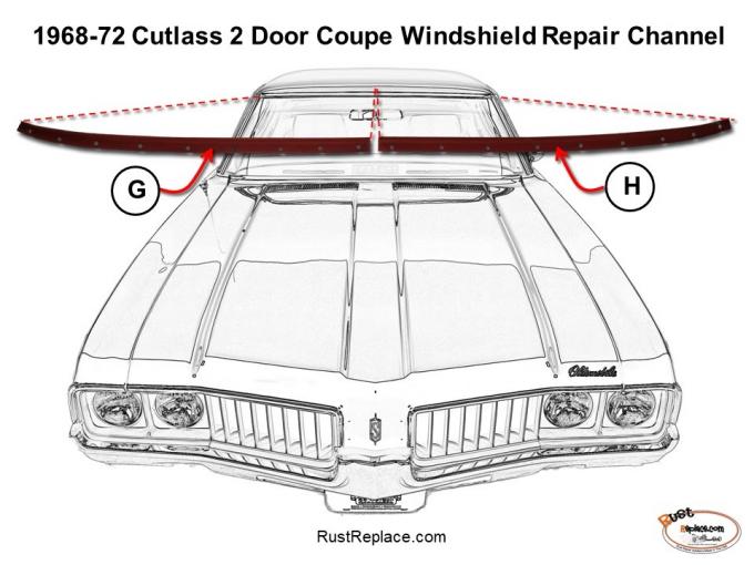 Cutlass 2 Door Coupe Windshield Repair Channel, Driver, 1968-1972