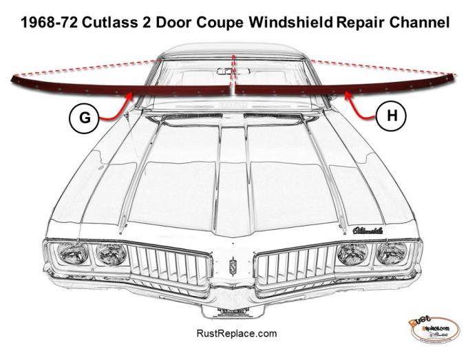 Cutlass 2 Door Coupe Windshield Repair Channel, Driver, 1968-1972