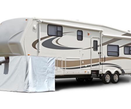 Adco Covers 3502, Fifth Wheel Skirt, 266 Inch Length x 64 Inch Height, Polar White, Laminated Vinyl, With Zipper Doors For Storage Access, Includes Skirting/ Screw-In Fasteners And Tent Spikes, Snap Mount