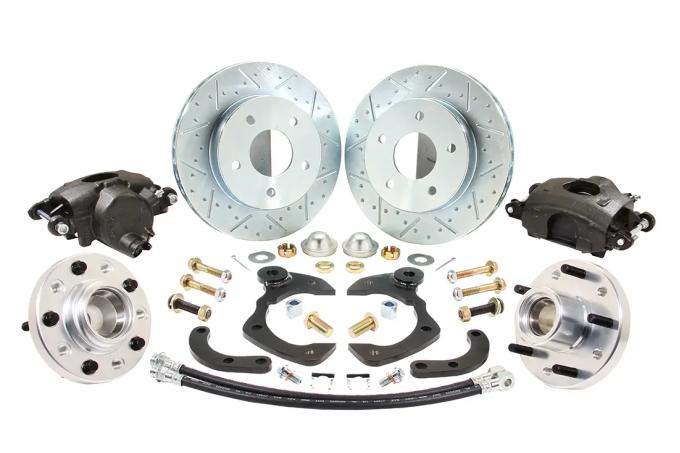 Classic Performance Front Disc Brake Kit for OEM Drum Brake Spindles for 65-68 Full Size, 0 Offset, 11" Rotors, Red Calipers, 5 x 4.75 6568WBK-SO-ARGX-R