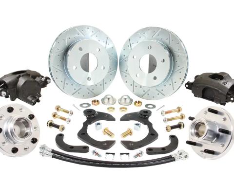Classic Performance Front Disc Brake Kit for OEM Drum Brake Spindles for 65-68 Full Size, 0 Offset, 11" Rotors, Red Calipers, 5 x 4.75 6568WBK-SO-ARGX-R