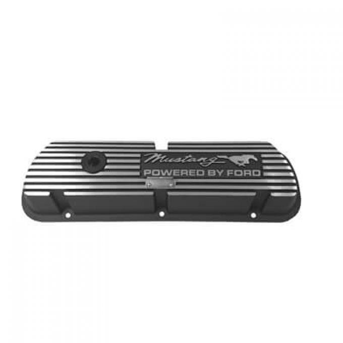Scott Drake 1964-1973 Ford Mustang Valve Covers Mustang Powered by Ford Script Black 6A582-MH