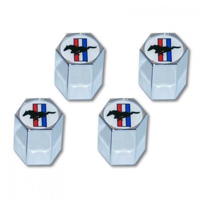 Scott Drake 1964-2020 Ford Mustang Tri-Bar Logo Valve Cap, Set 4 ACC-5033270