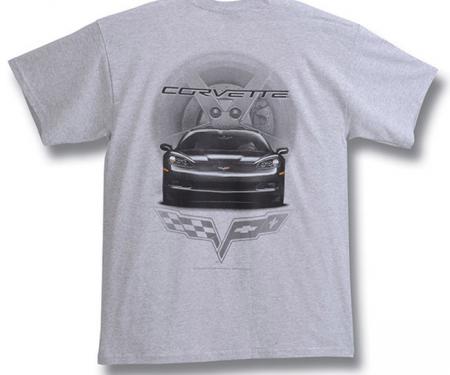 Corvette T-Shirt, Black C6 Front View, Gray