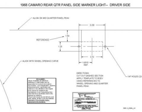 Classic Headquarters Camaro Rear 1/4 Sidemarker Template W-826