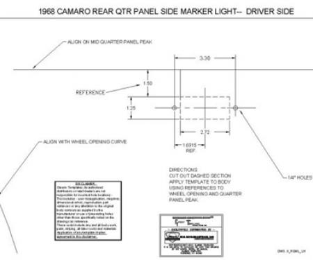 Classic Headquarters Camaro Rear 1/4 Sidemarker Template W-826