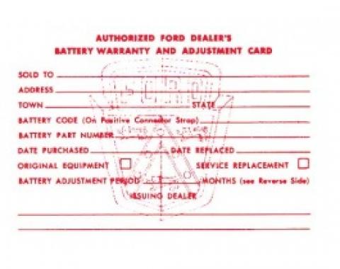 Ford Thunderbird Battery Warranty Card, 1956-57