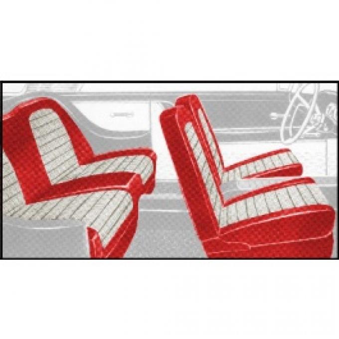 Ford Thunderbird Front Bucket & Rear Bench Seat Covers, Full Set, Vinyl, Red #8 & White #2, Trim Code XG, 1958