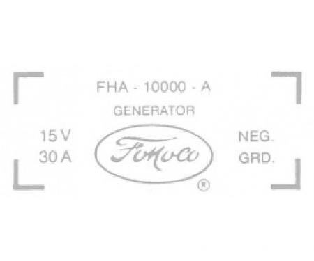 Ford Thunderbird Generator Decal, 30 Amp Generator, 352 V8 Without Air Conditioning, FHA-10002-A, 1959-60