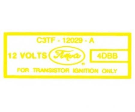 Ford Thunderbird Ignition Coil Decal, For Transistorized Ignition, C3TF, 1964-66