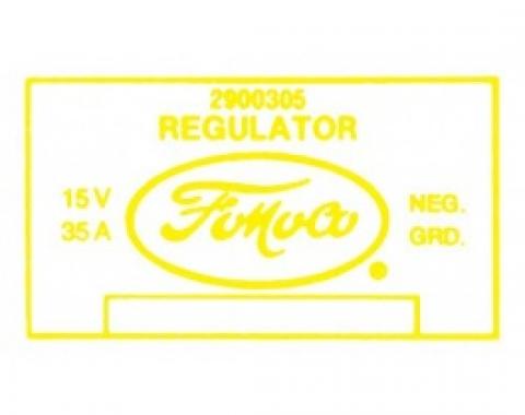 Ford Thunderbird Voltage Regulator Decal, 35 Amp, 352 & 430 V8 With Air Conditioning, 29003, 1958-60