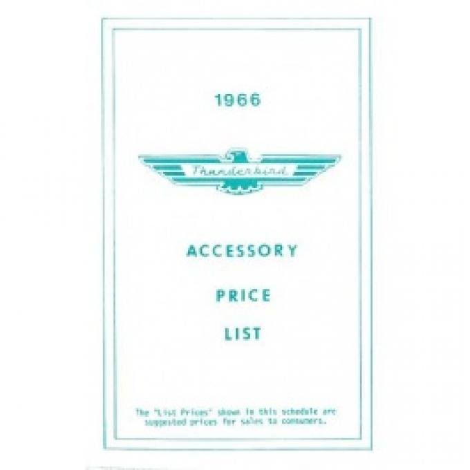 Ford Thunderbird Accessory Price List, New Car, 1966