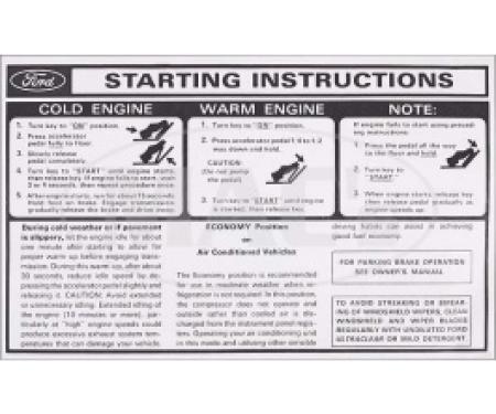 1978-1979 Sun Visor Sleeve, Starting and Seat Belt Instructions