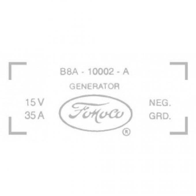 Ford Thunderbird Generator Decal, 35 Amp Generator With Air Conditioning, B8A-10002-A, 1958-60