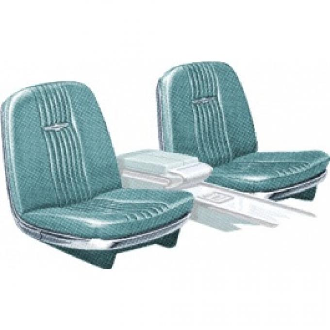 Ford Thunderbird Front Bucket & Rear Bench Seat Covers, Full Set, Vinyl, Light Turquoise #25, Trim Codes 57 & 57A & 57B, Without Reclining Passenger Seat, 1964