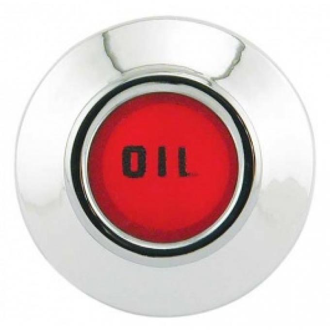 Ford Thunderbird Dash Warning Light Insert, Red OIL Lens, Chromed Plastic Housing, 1960