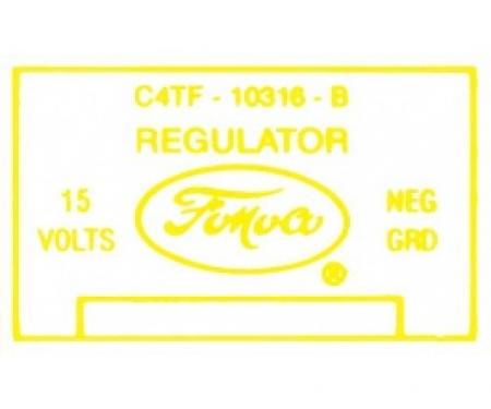 Ford Thunderbird Voltage Regulator Decal, 52 Amp, Transistorized Ignition, C4TF-B 1964