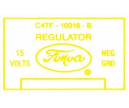 Ford Thunderbird Voltage Regulator Decal, 52 Amp, Transistorized Ignition, C4TF-B 1964