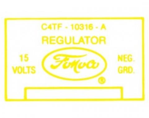 Ford Thunderbird Voltage Regulator Decal, 30 & 40 Amp, Late 1963, C4TF-A, 1963