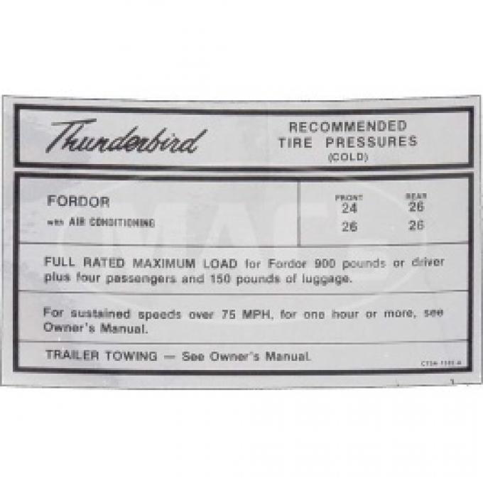 Fordor Tire Pressure, 1967 Thunderbird