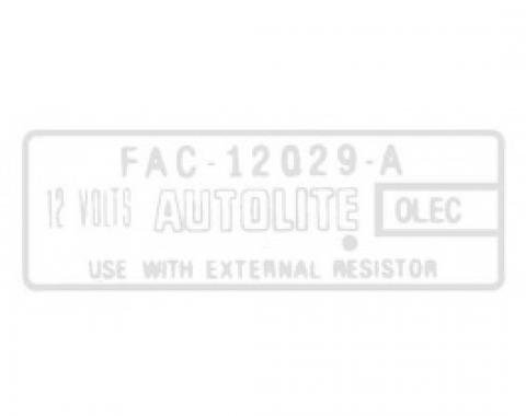 Ford Thunderbird Ignition Coil Decal, Without Transistorized Ignition, FAC, 1963-66