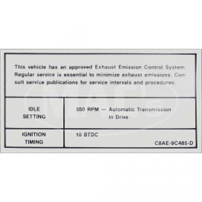 Emissions Decal, 1968-1969 Thunderbird