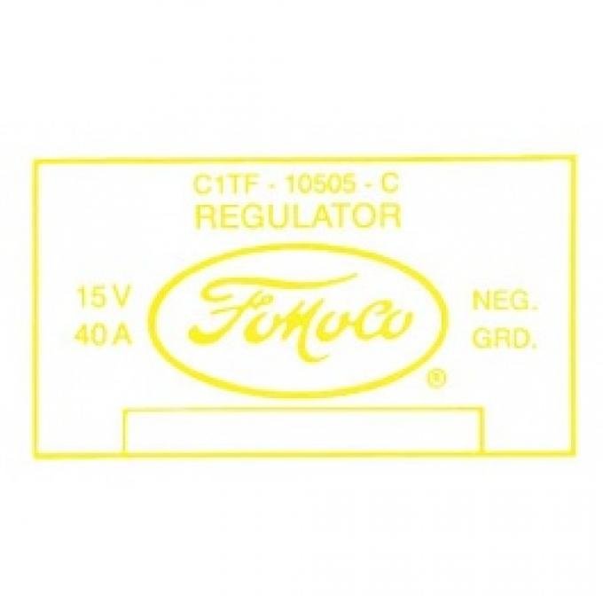 Ford Thunderbird Voltage Regulator Decal, 40 Amp With Air Conditioning, C1TF-C, 1961