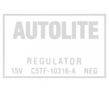 Ford Thunderbird Voltage Regulator Decal, With Air Conditioning Or Convertible Top, C5TF-A, 1965-66
